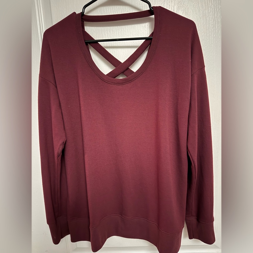 Marika Women's Burgundy Crisscross Back Top EUC